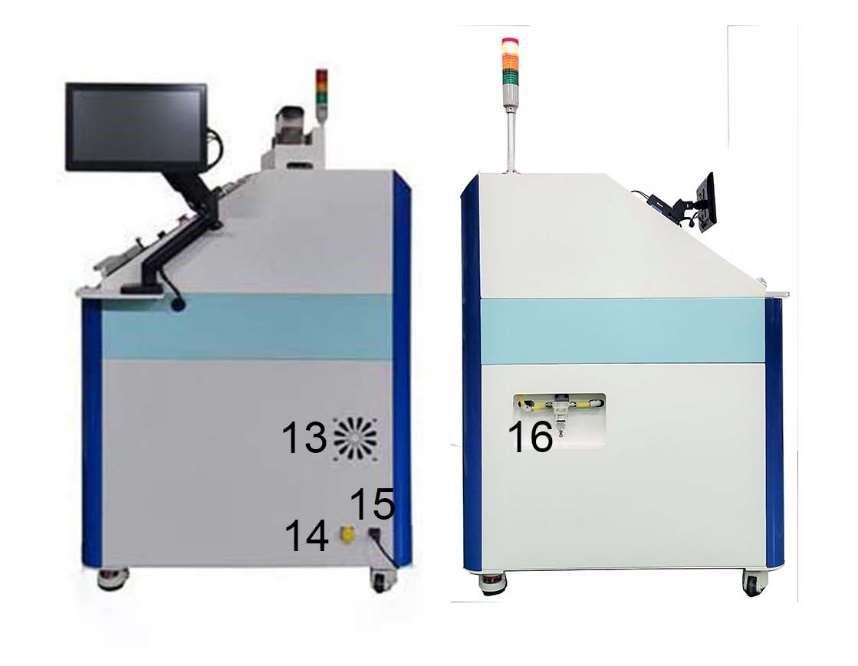 Side and back view with numbered parts 13-16